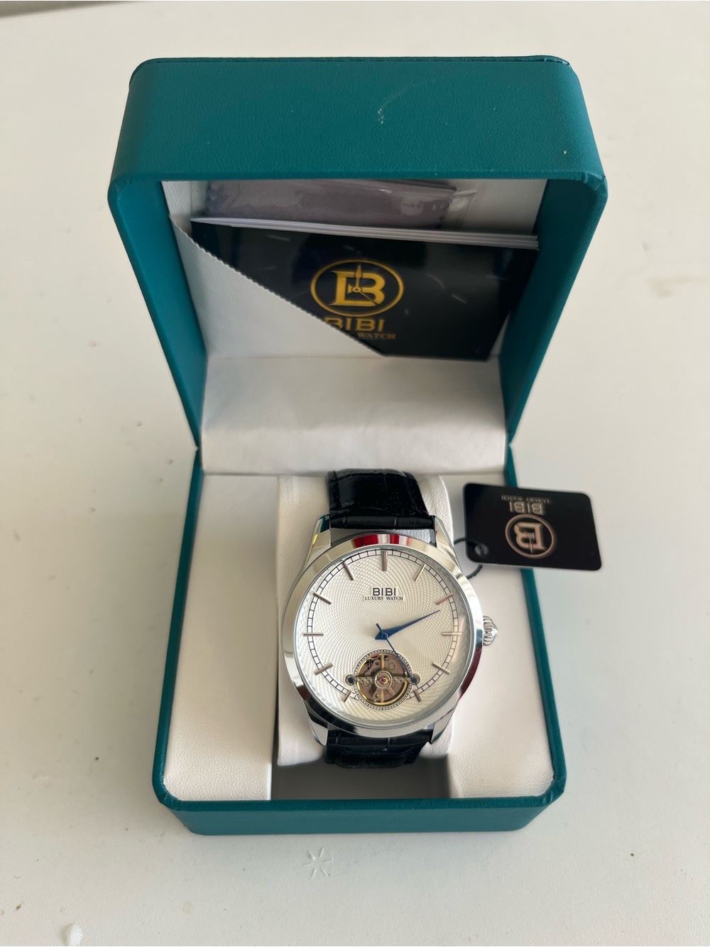 BiBi Silver Dial Watch with Black Leather Strap